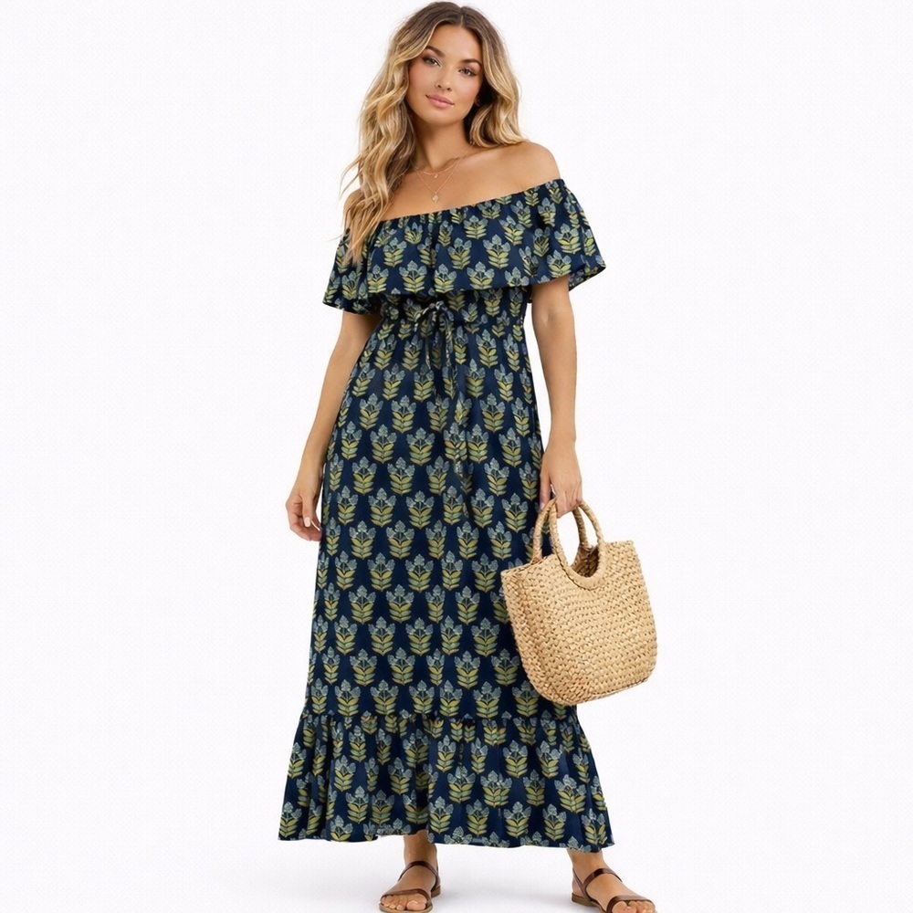 Style & Co Floral Print Gauze Tiered Maxi Dress Blue Size Medium Boho maxi dress